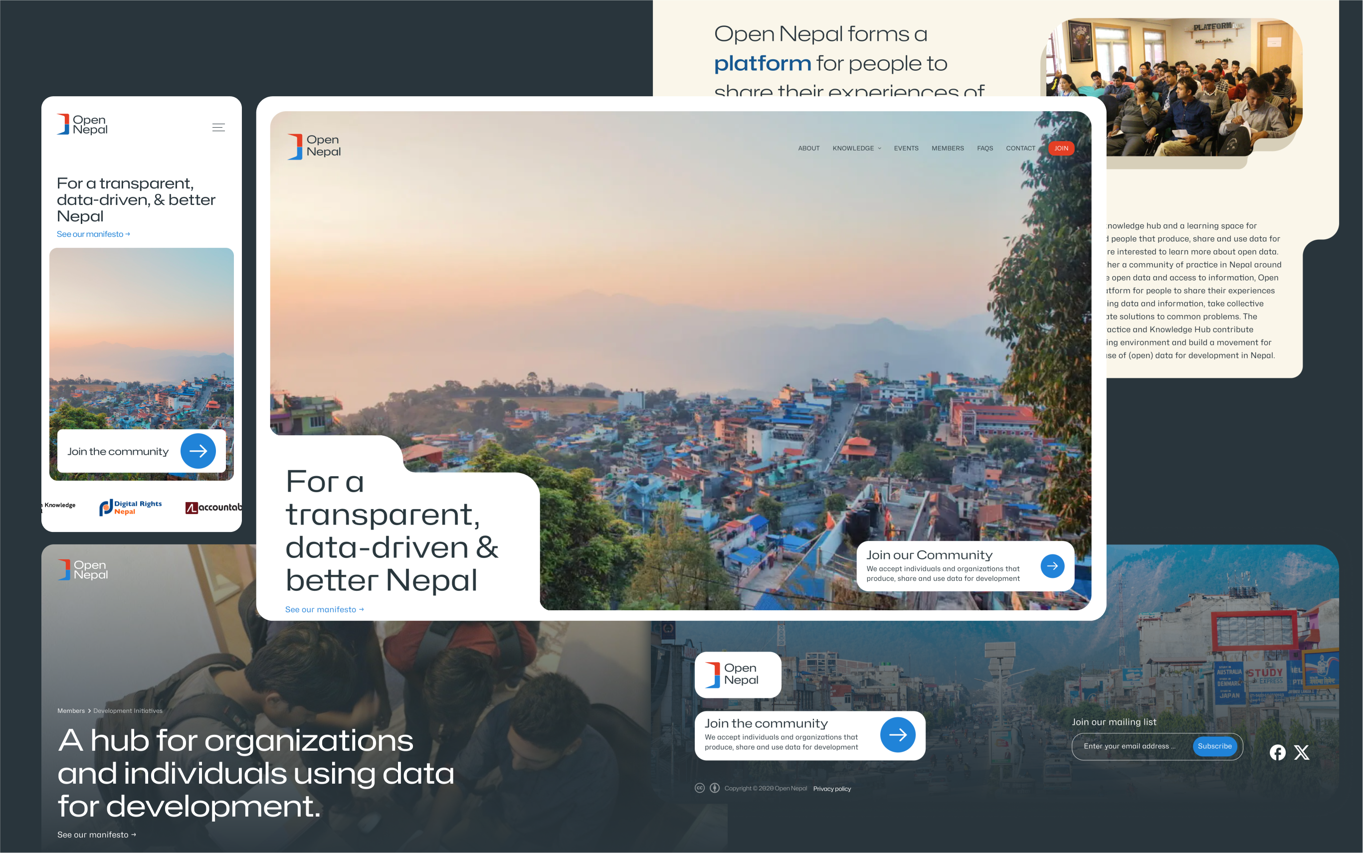 Image showing various UI elements of Open Nepal's website