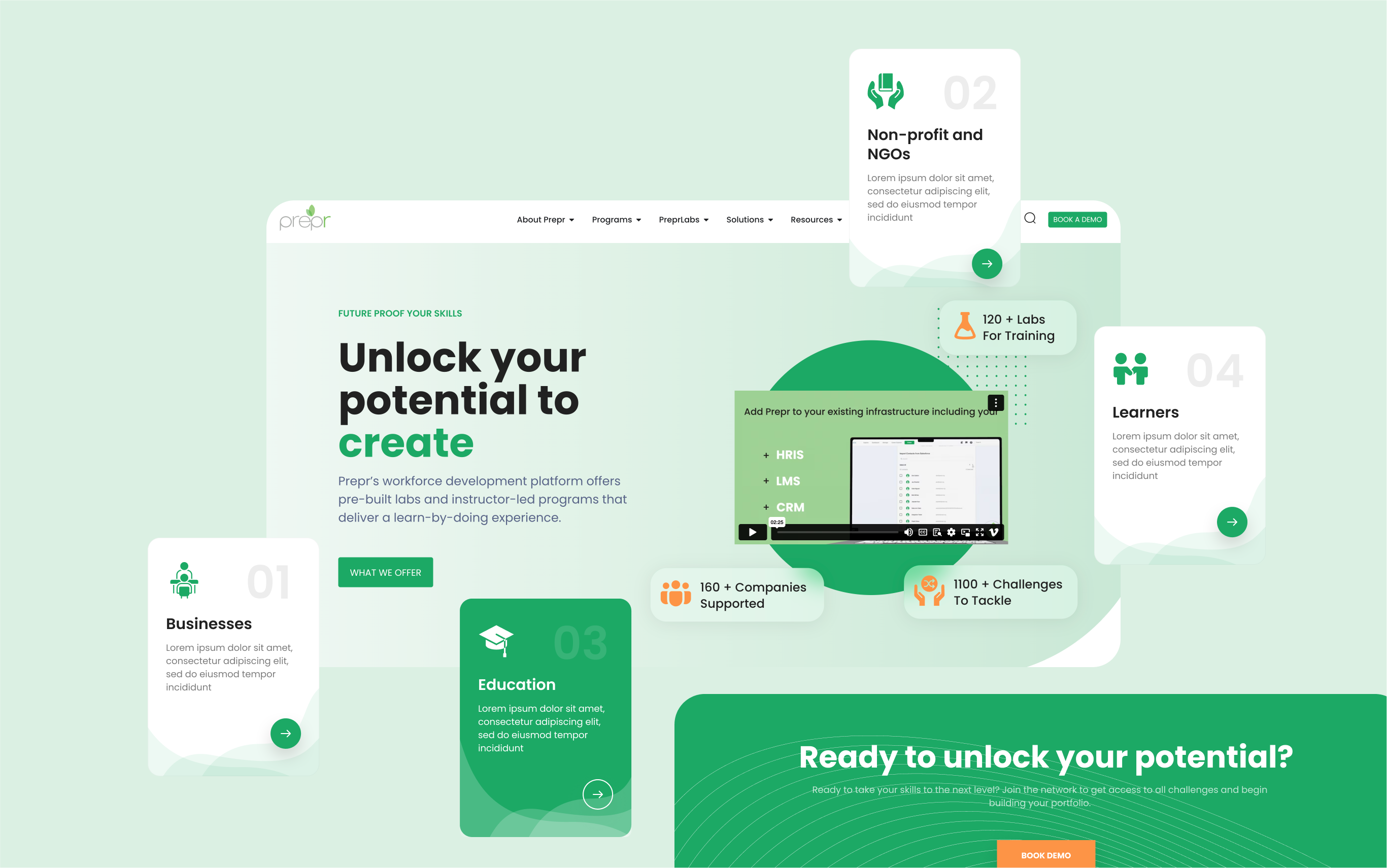 An image showing of various UI elements of prepr's website