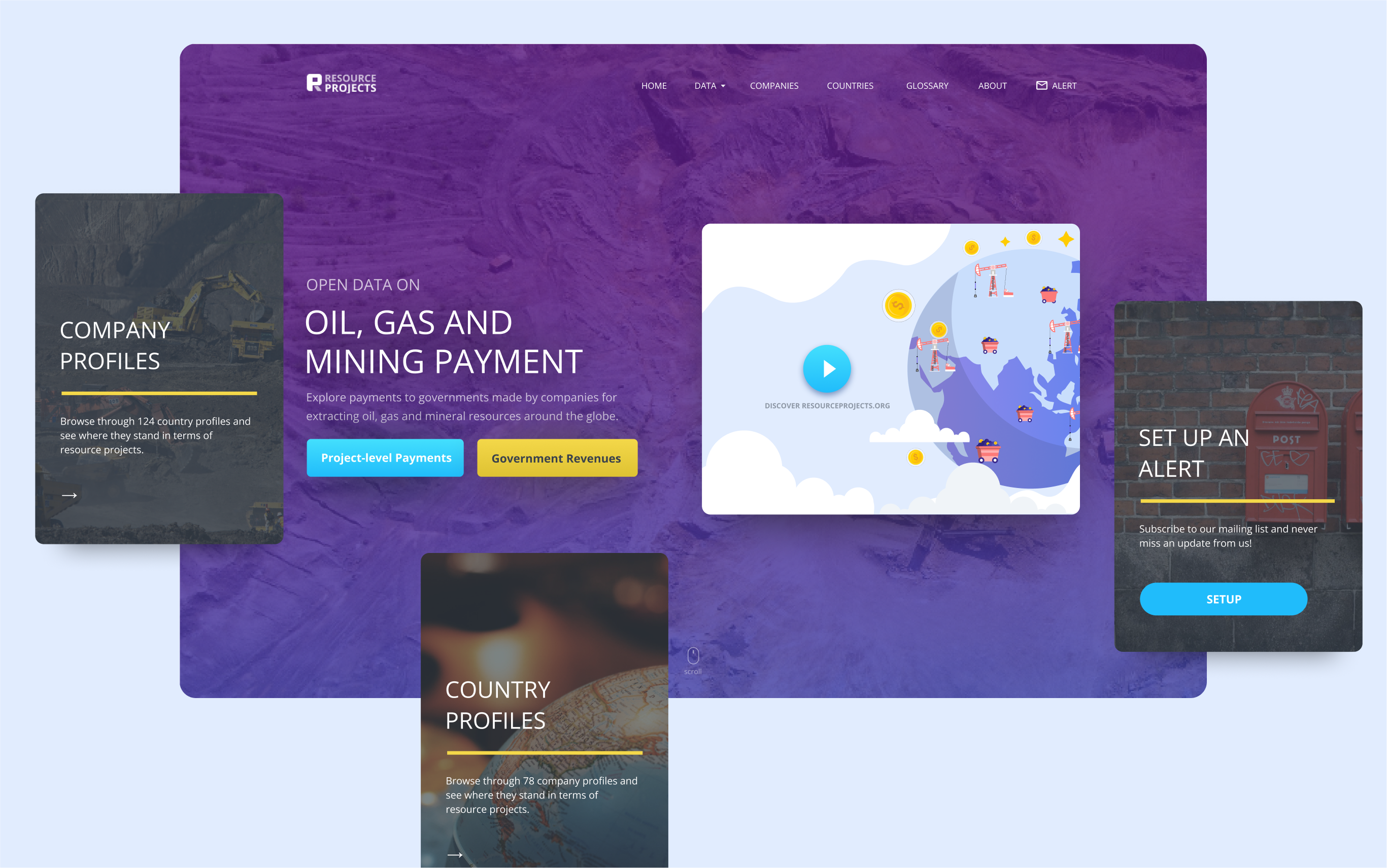 Gallery of cards and homepage screenshots of Resource Projects
