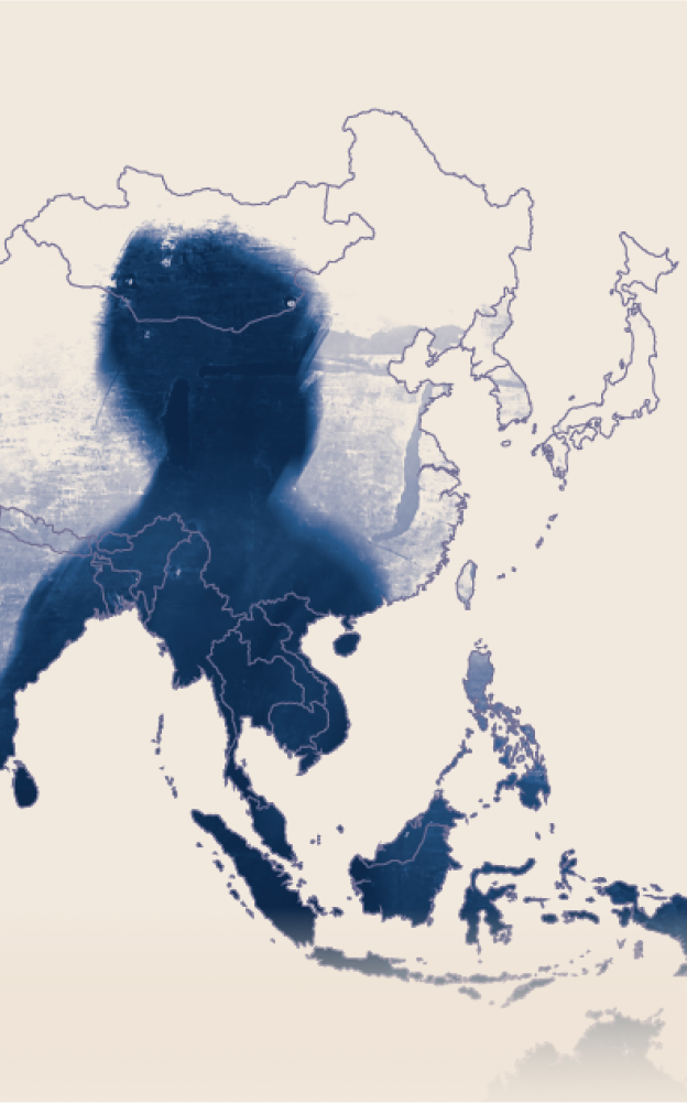 An image showcasing arwork used in SEAP's website. A cropped map of Asia Pacific  with a silhouette image of a person inside the map